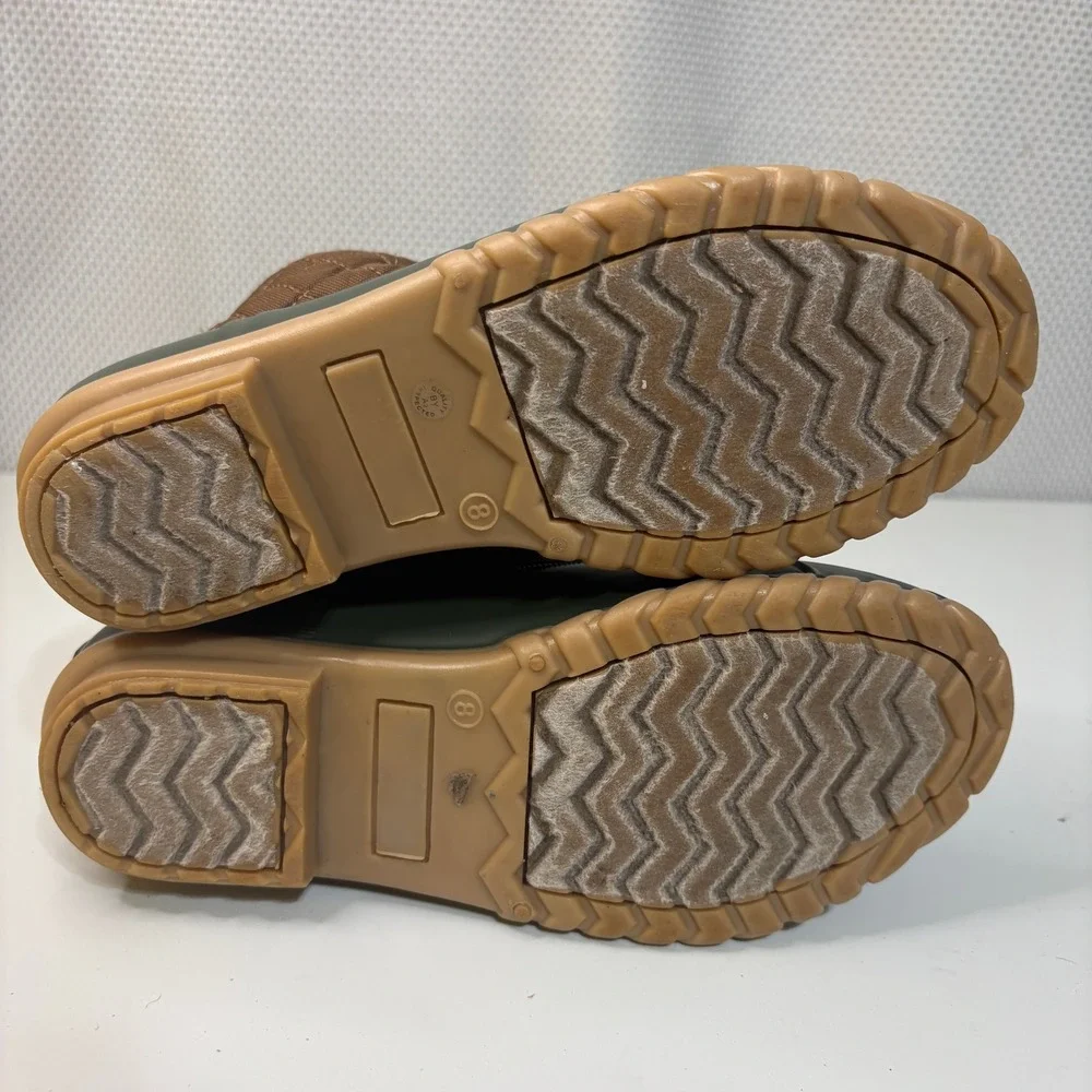 St Johns Bay Denton Duck Boots Size 8 Green Brown Quilted Ankle Waterproof Shoes